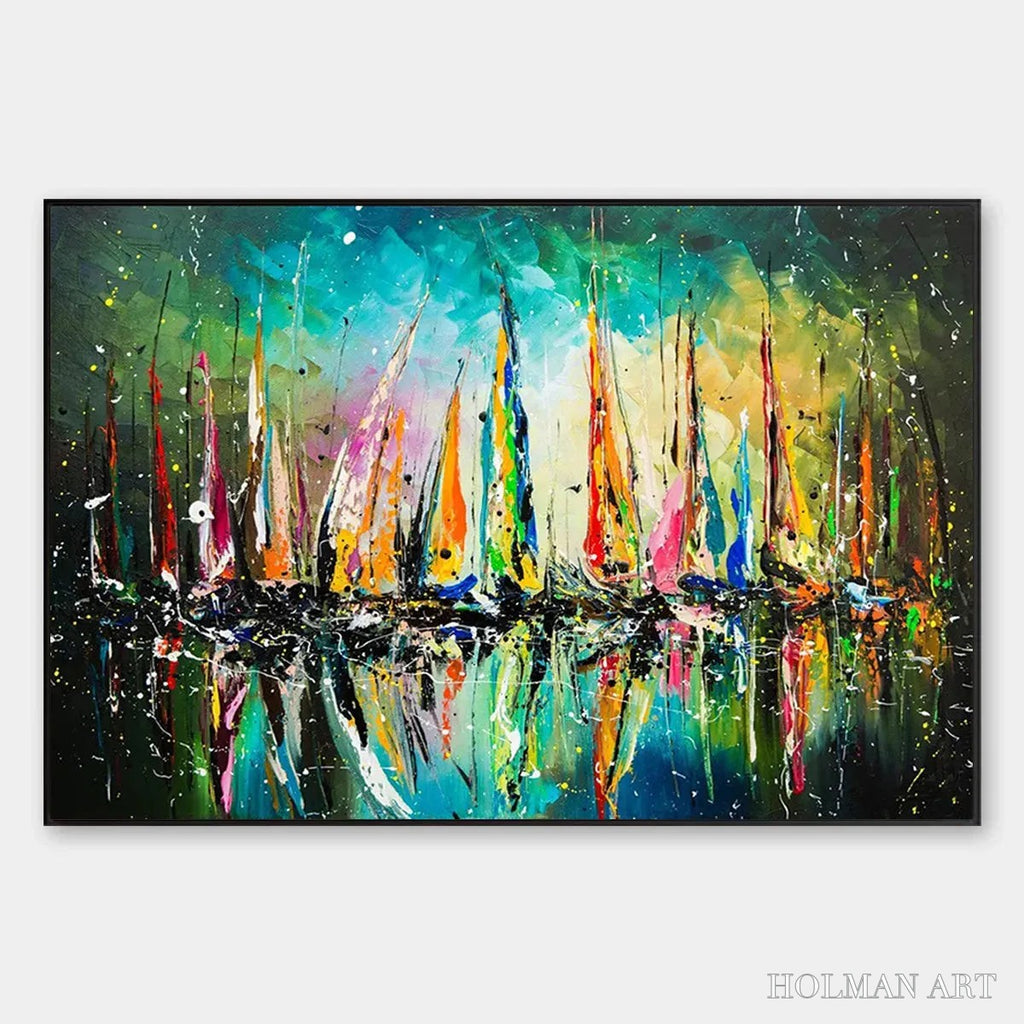 HOLMAN ART Vivid Regatta – Panoramic Sailboat Painting - image 1
