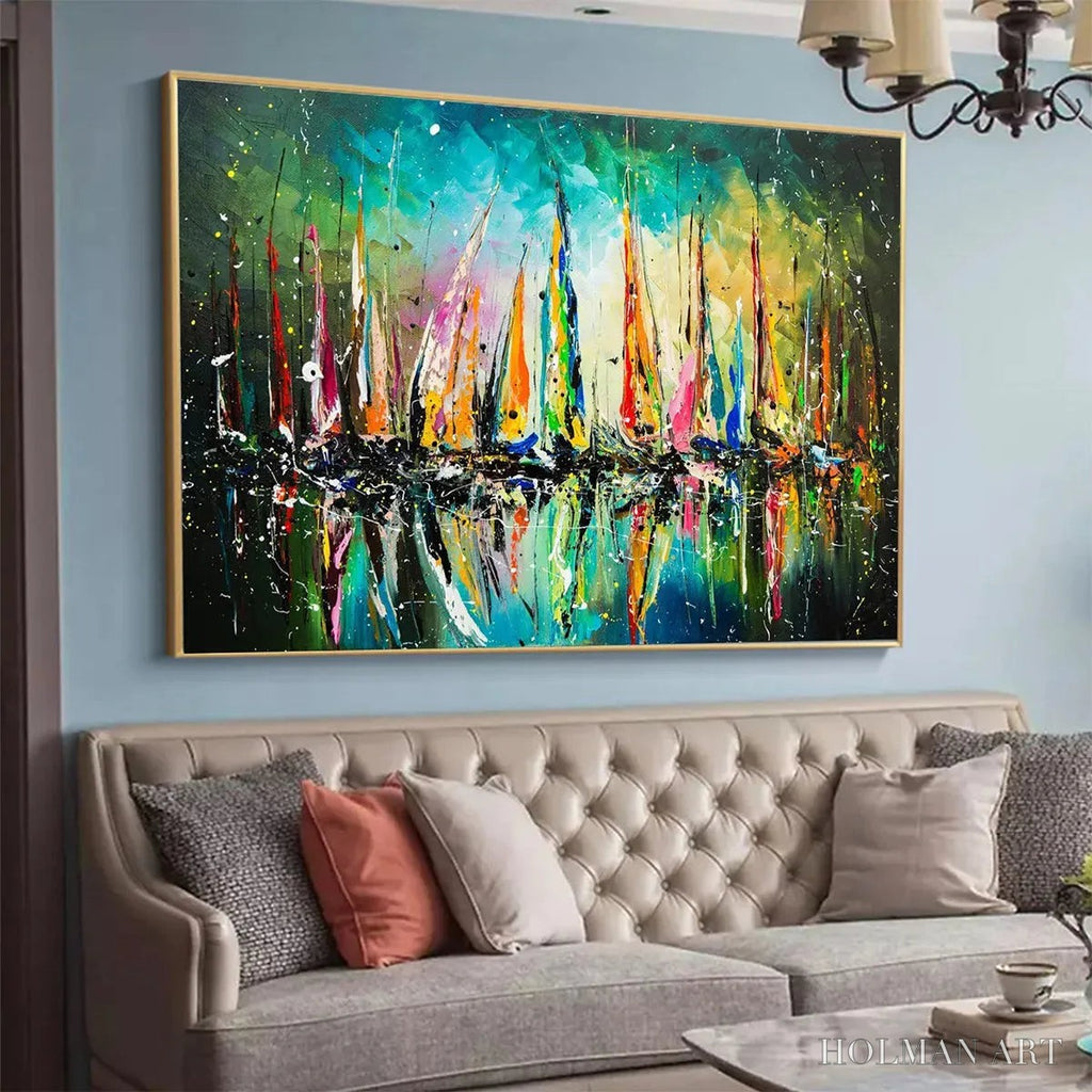 HOLMAN ART Vivid Regatta – Panoramic Sailboat Painting - image 2