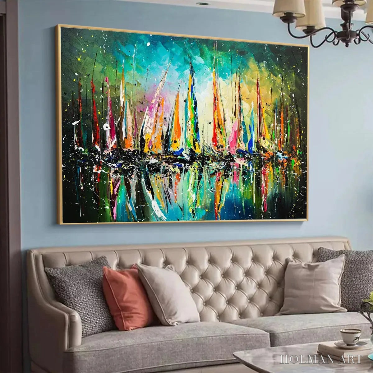 HOLMAN ART Vivid Regatta – Panoramic Sailboat Painting - image 2