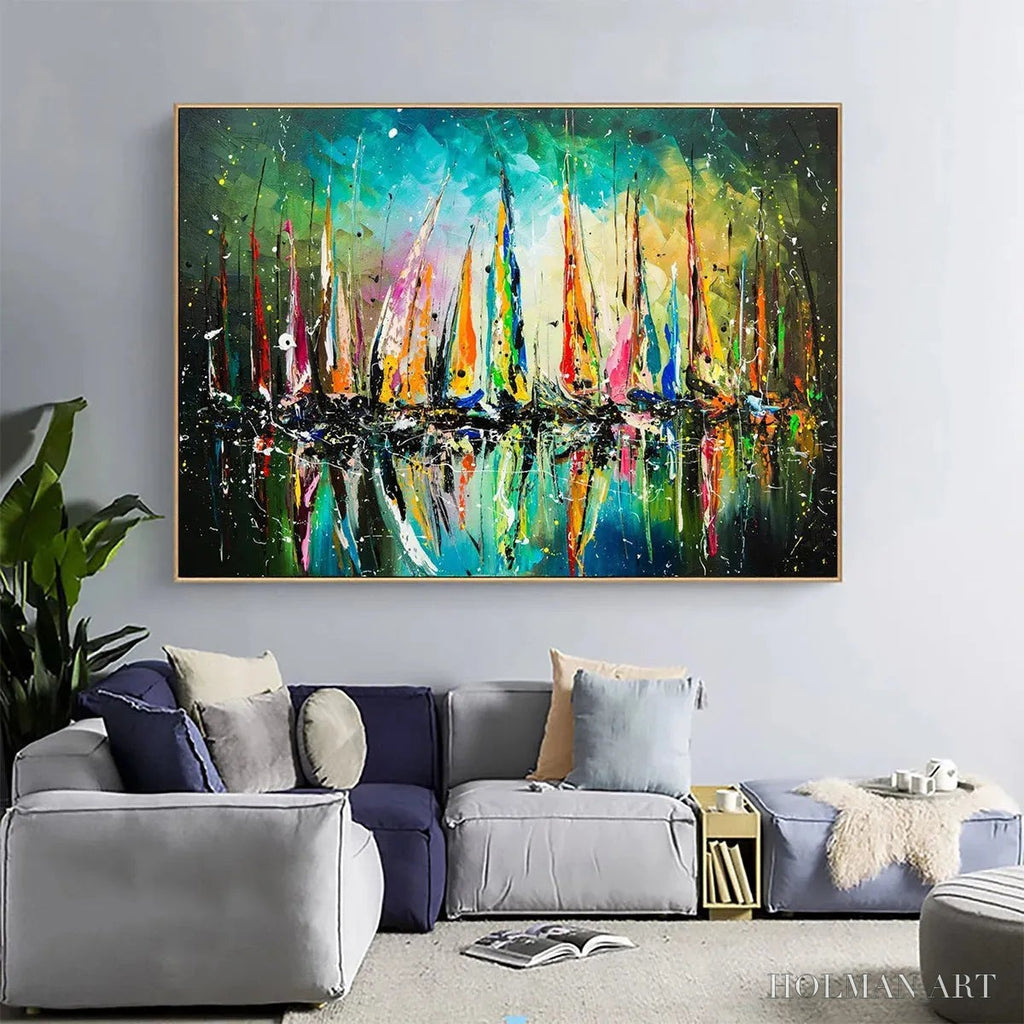 HOLMAN ART Vivid Regatta – Panoramic Sailboat Painting - image 4