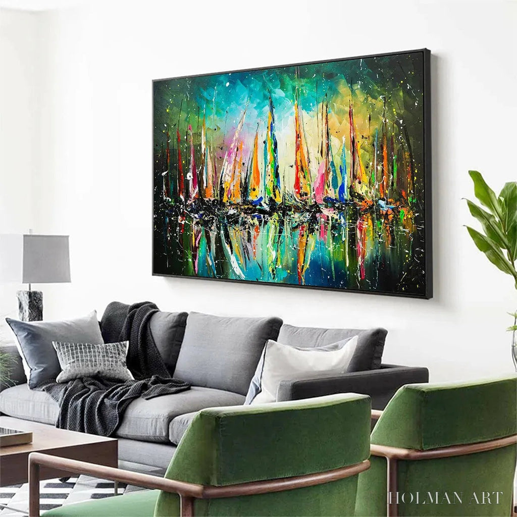 HOLMAN ART Vivid Regatta – Panoramic Sailboat Painting - image 5