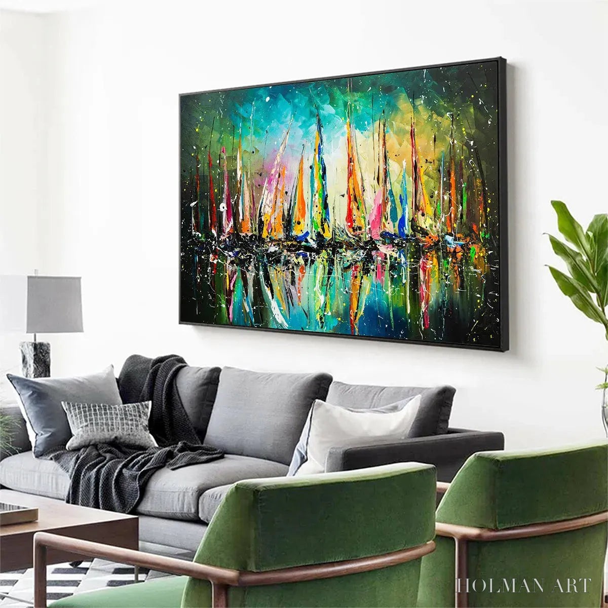 HOLMAN ART Vivid Regatta – Panoramic Sailboat Painting - image 5