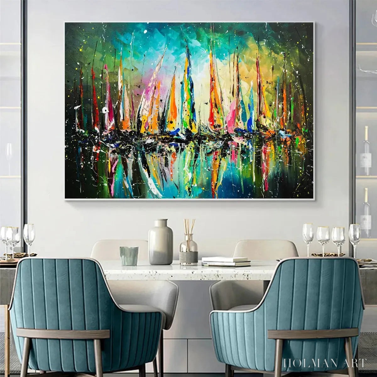 HOLMAN ART Vivid Regatta – Panoramic Sailboat Painting - image 6