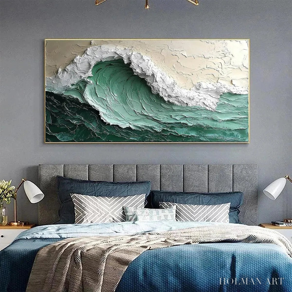 HOLMAN ART Emerald Crest – Textured Green Wave Impasto Oil Painting - image 2
