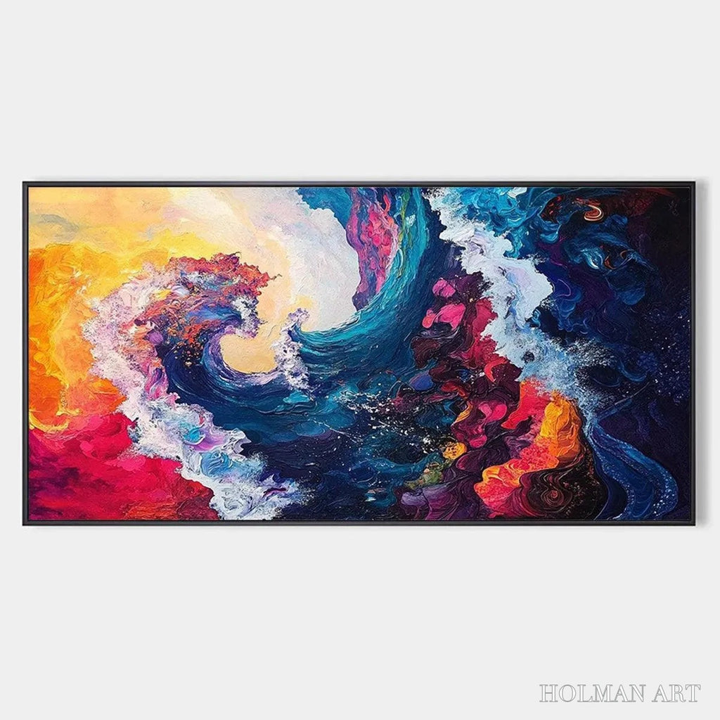HOLMAN ART Chromatic Crest – Colorful Abstract Wave Oil Painting - image 1