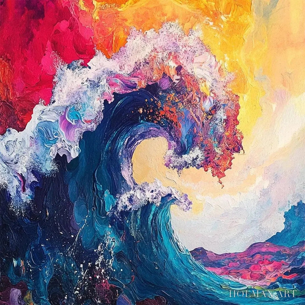 HOLMAN ART Chromatic Crest – Colorful Abstract Wave Oil Painting - image 4
