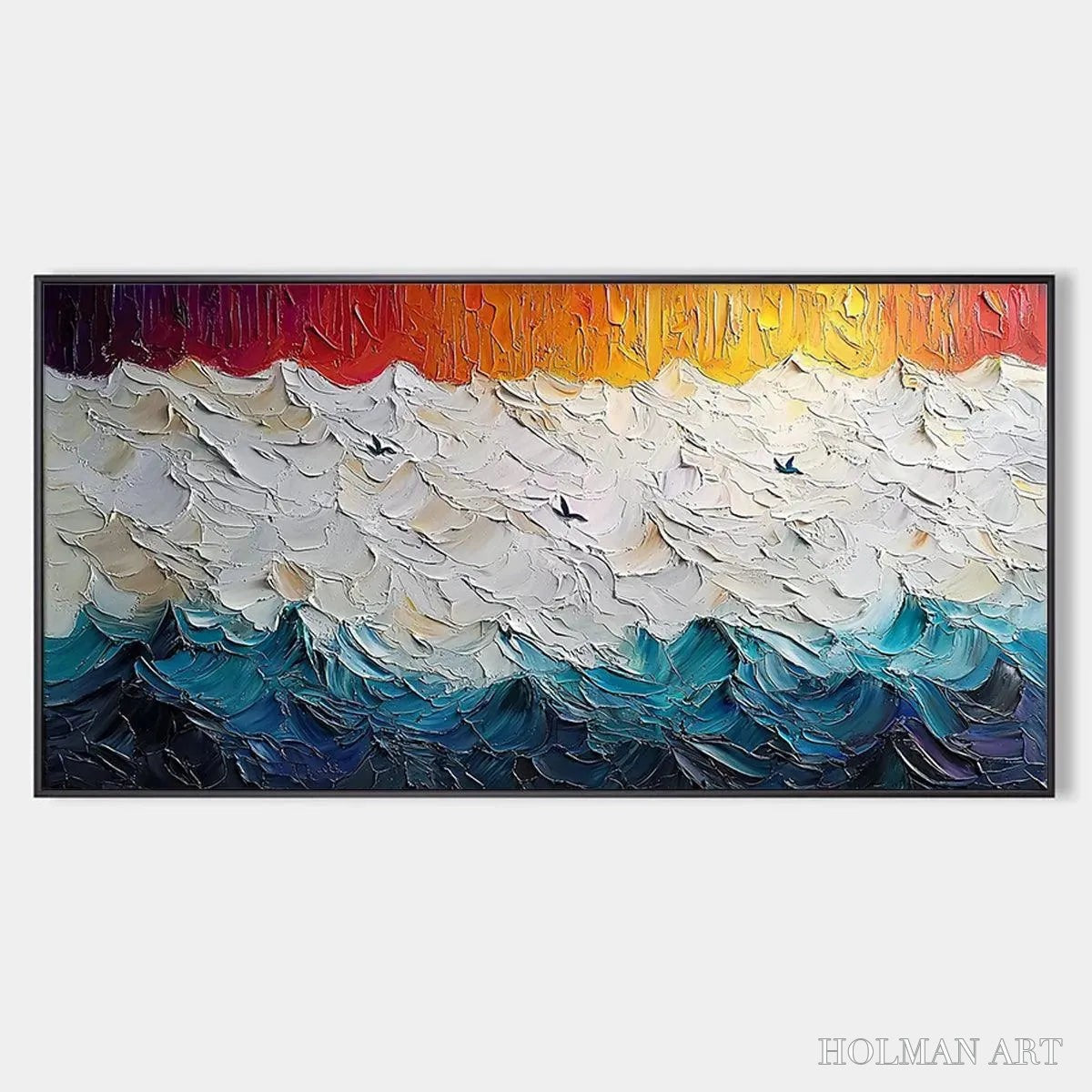 HOLMAN ART Stormy Skies – Panoramic Ocean Painting, Impasto, Palette Knife - image 1