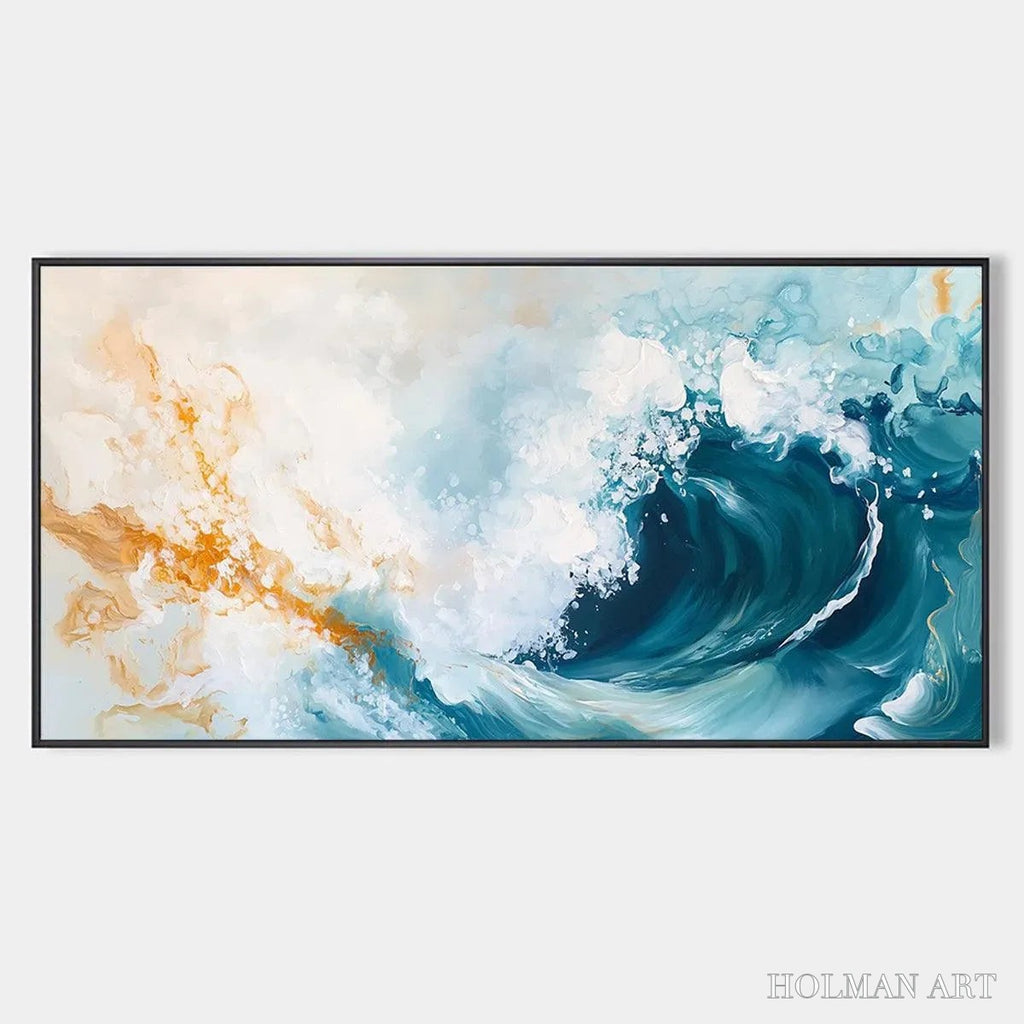 HOLMAN ART Aquamarine Crest – Panoramic Abstract Ocean Wave Painting - image 1