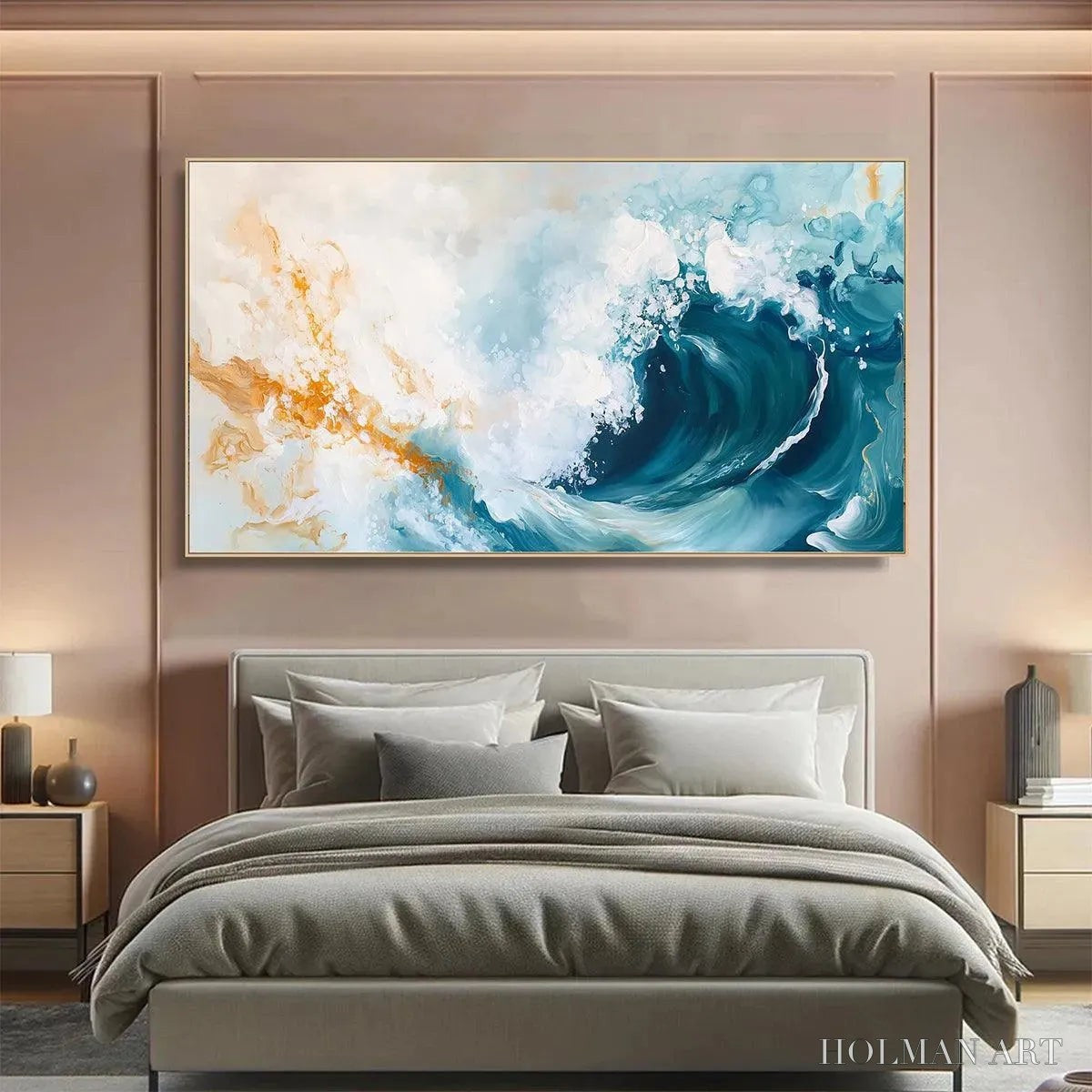 HOLMAN ART Aquamarine Crest – Panoramic Abstract Ocean Wave Painting - image 2