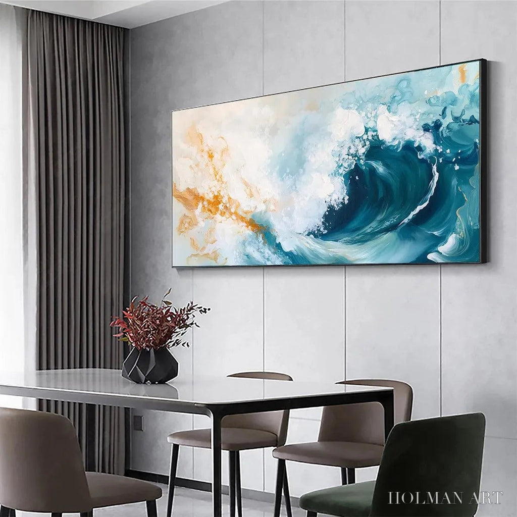 HOLMAN ART Aquamarine Crest – Panoramic Abstract Ocean Wave Painting - image 3