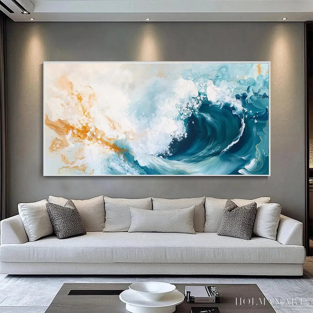 HOLMAN ART Aquamarine Crest – Panoramic Abstract Ocean Wave Painting - image 5