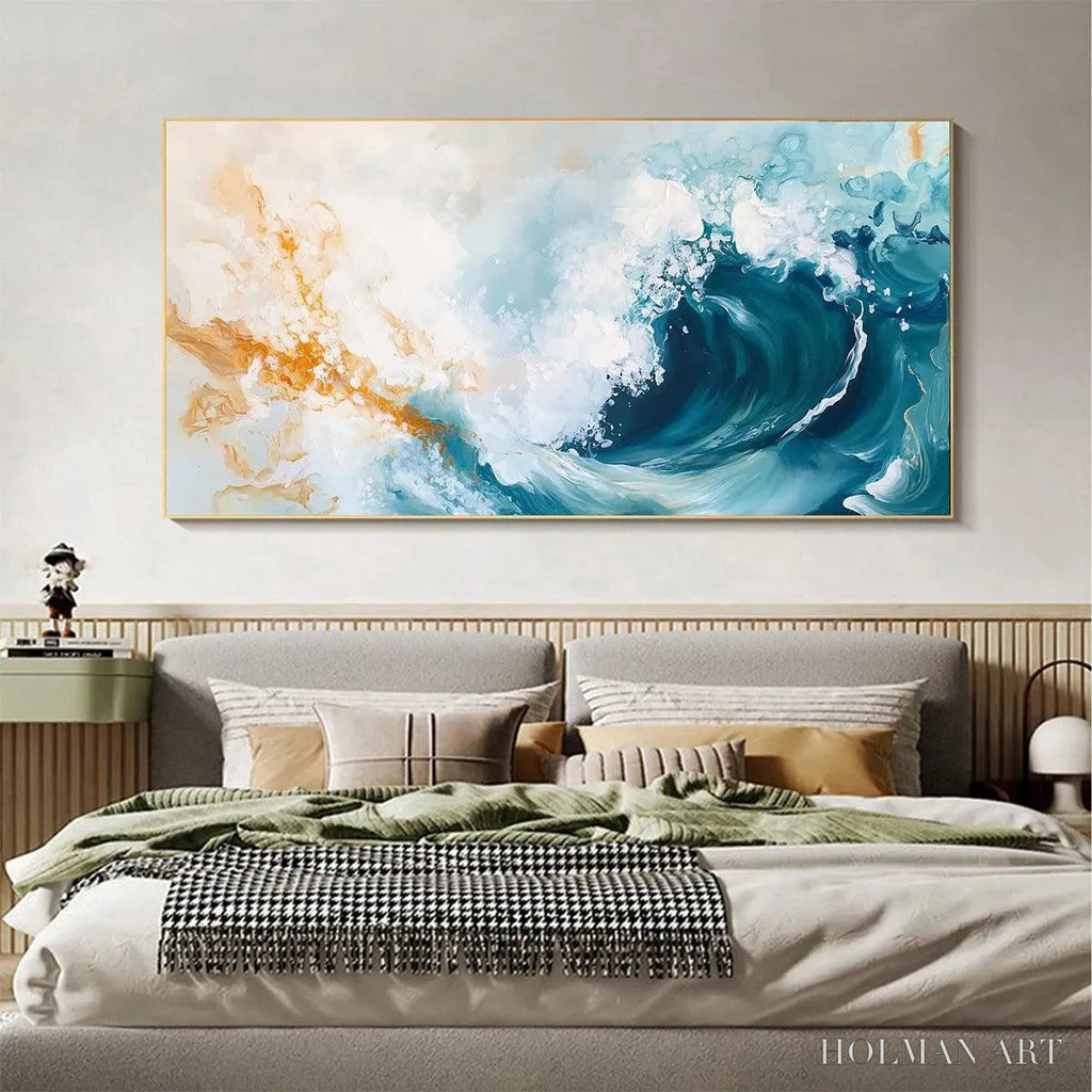 HOLMAN ART Aquamarine Crest – Panoramic Abstract Ocean Wave Painting - image 6