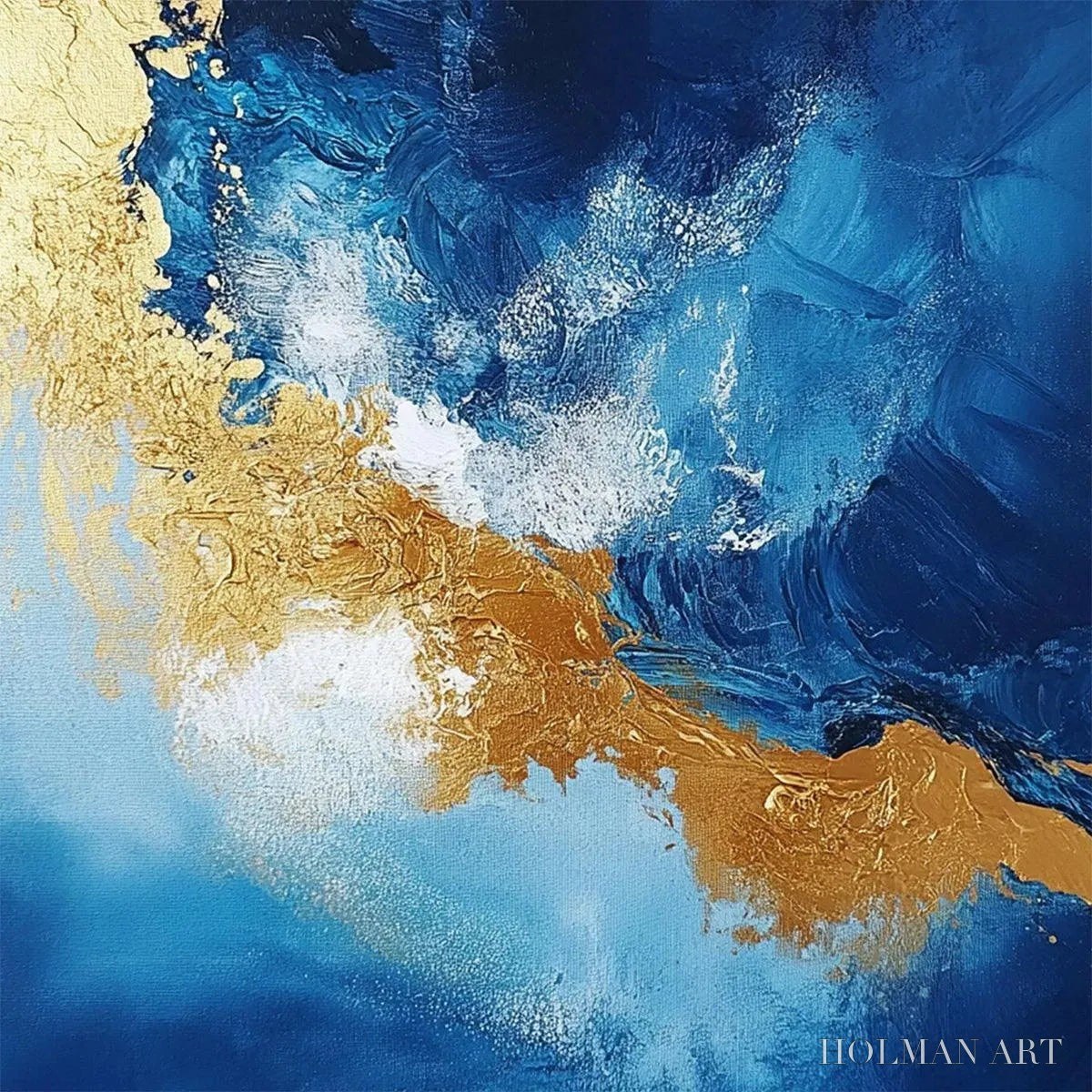 HOLMAN ART Golden Tide – Vertical Abstract Painting, Blue, Gold - image 4