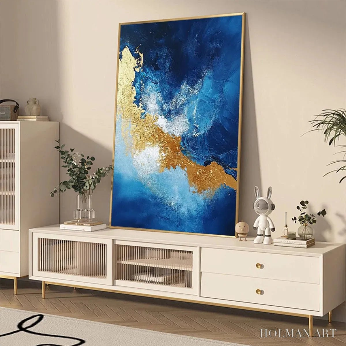 HOLMAN ART Golden Tide – Vertical Abstract Painting, Blue, Gold - image 5