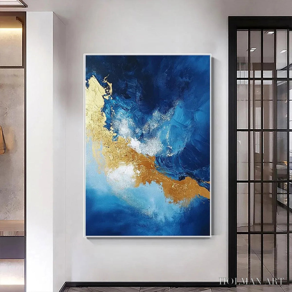 HOLMAN ART Golden Tide – Vertical Abstract Painting, Blue, Gold - image 6