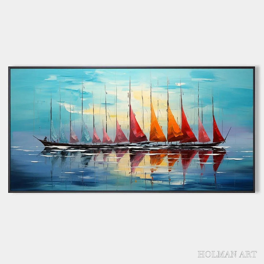 HOLMAN ART Sailing Into Sunset – Panoramic Sailboat Painting - image 1