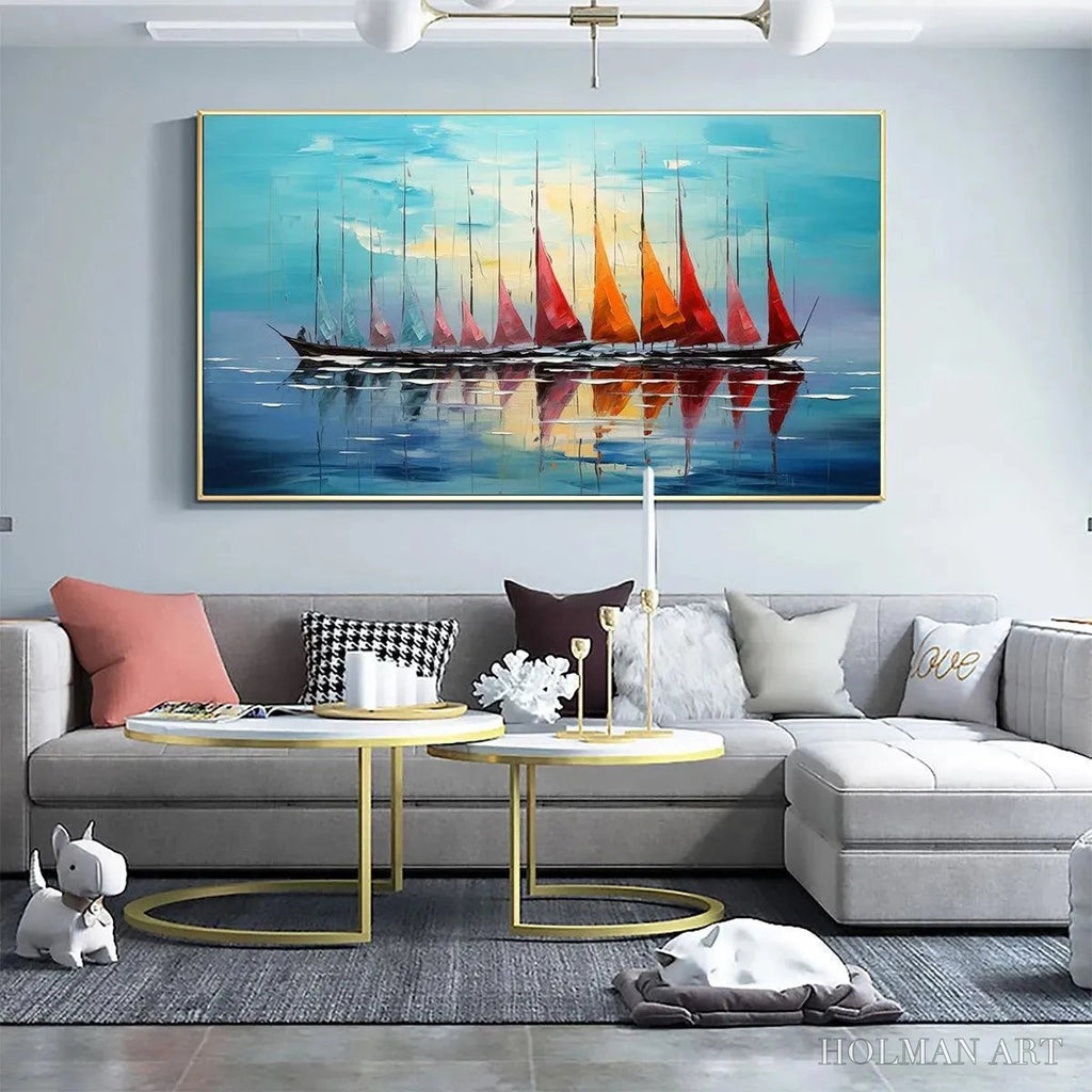 HOLMAN ART Sailing Into Sunset – Panoramic Sailboat Painting - image 2