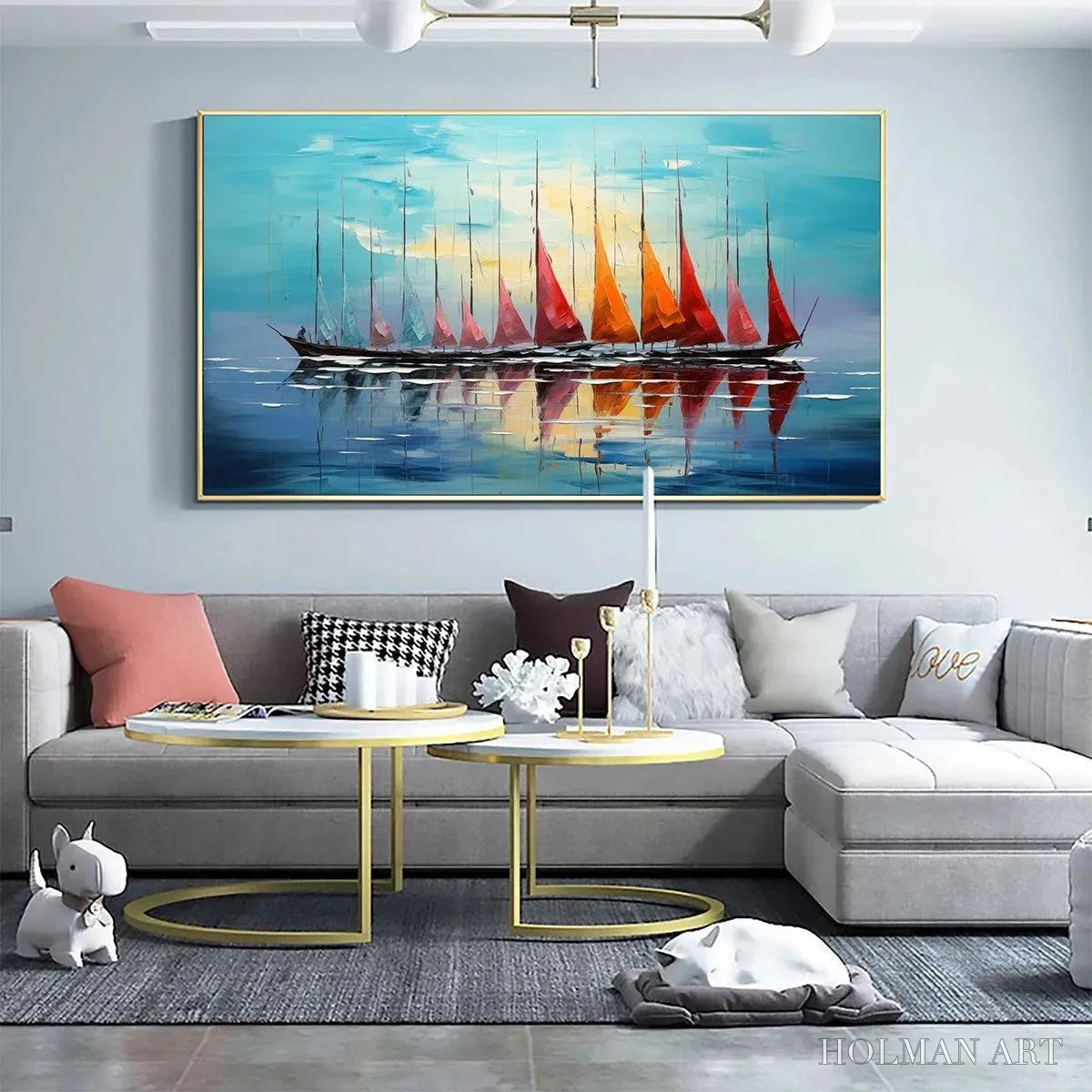 HOLMAN ART Sailing Into Sunset – Panoramic Sailboat Painting - image 2