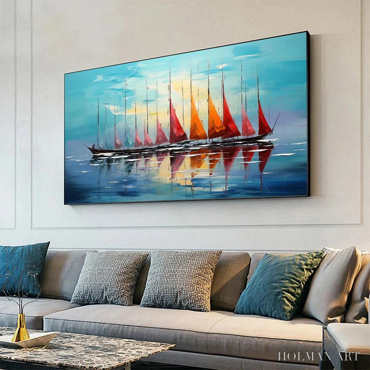 HOLMAN ART Sailing Into Sunset – Panoramic Sailboat Painting - image 3