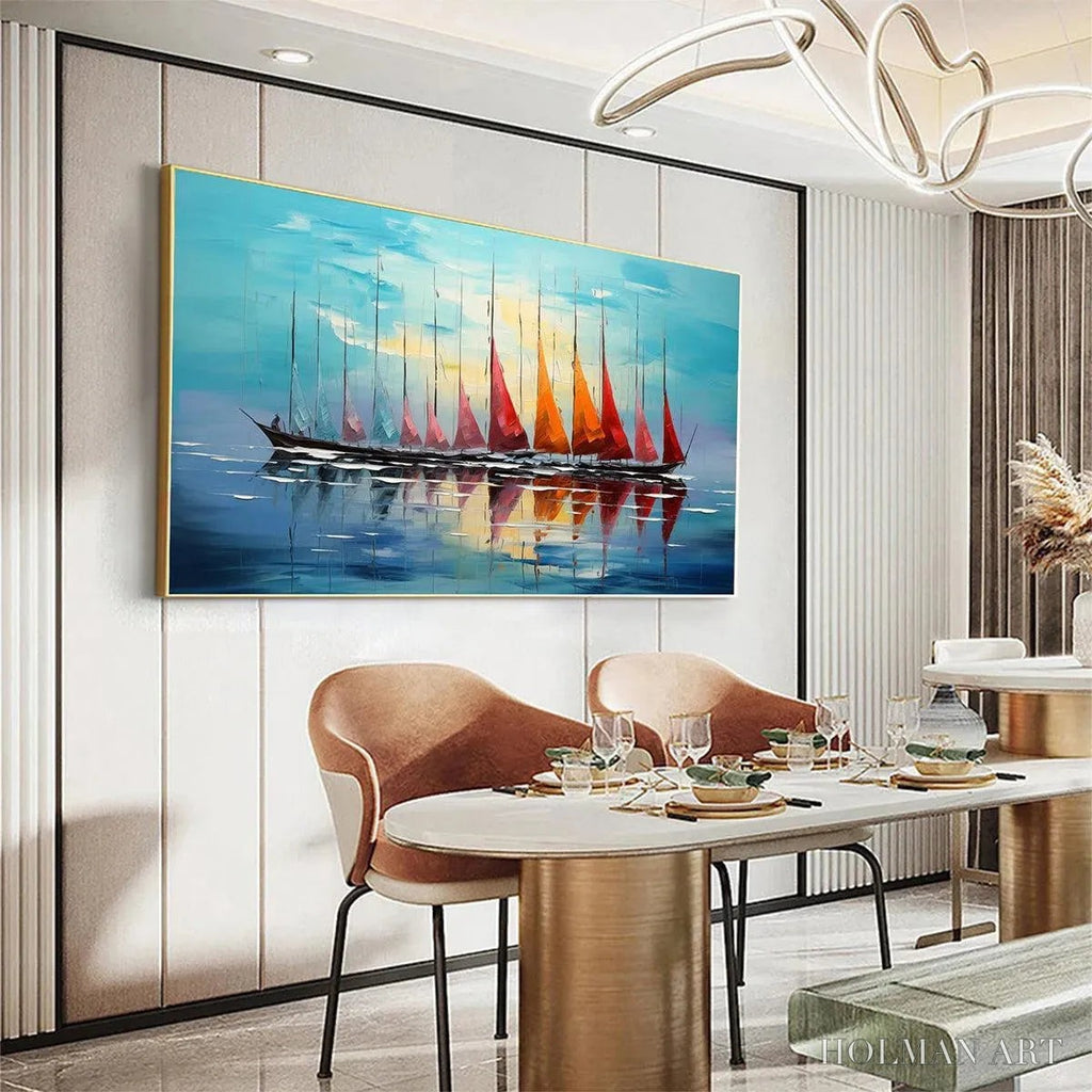 HOLMAN ART Sailing Into Sunset – Panoramic Sailboat Painting - image 4