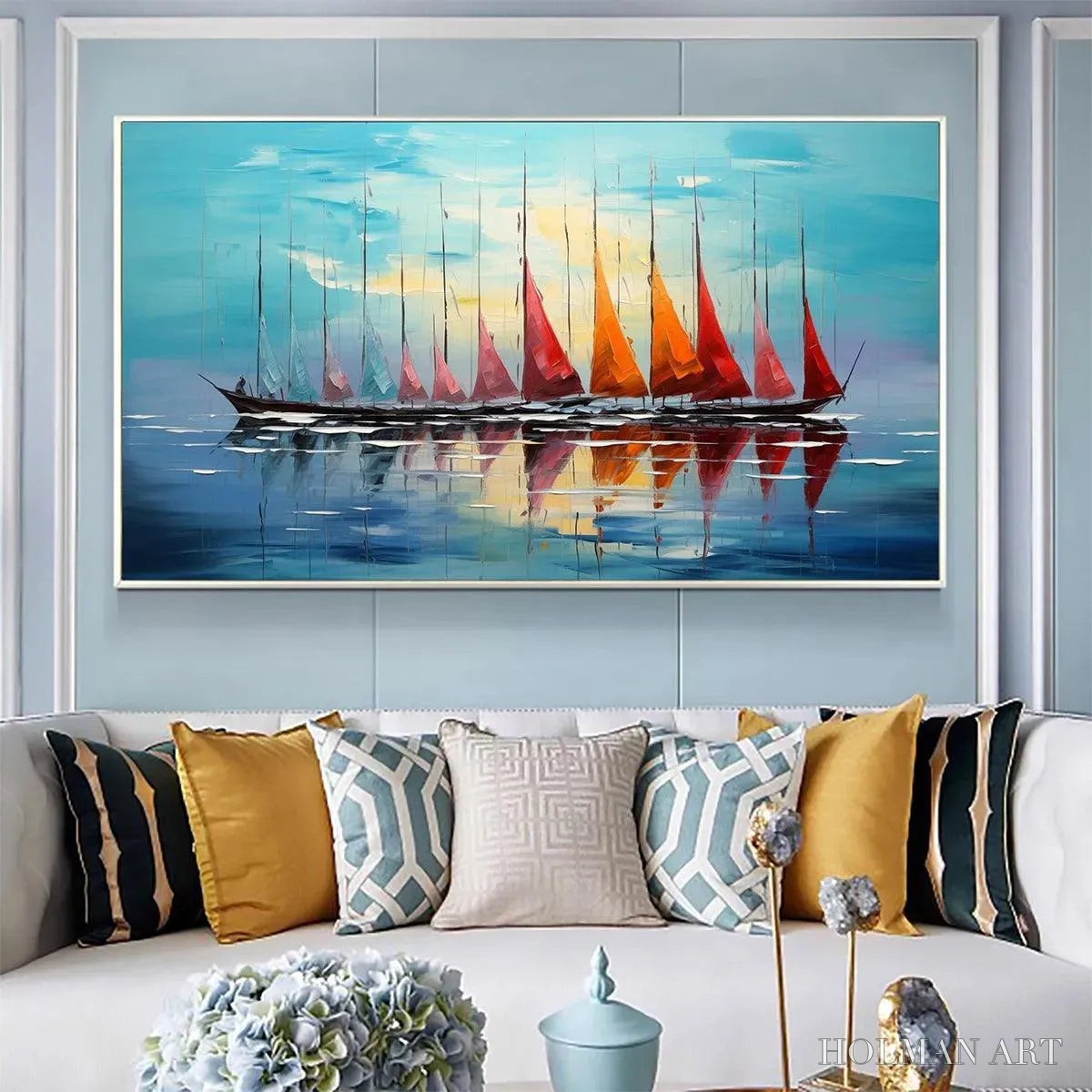 HOLMAN ART Sailing Into Sunset – Panoramic Sailboat Painting - image 5