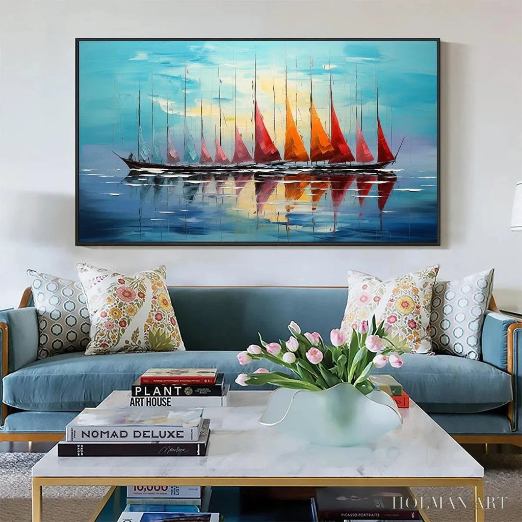 HOLMAN ART Sailing Into Sunset – Panoramic Sailboat Painting - image 6
