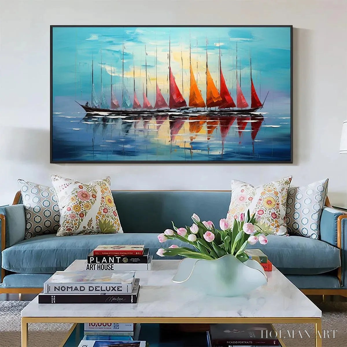 HOLMAN ART Sailing Into Sunset – Panoramic Sailboat Painting - image 6