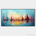 HOLMAN ART Regatta At Dawn – Panoramic Sailboat Painting, Colorful Sunrise - image 1