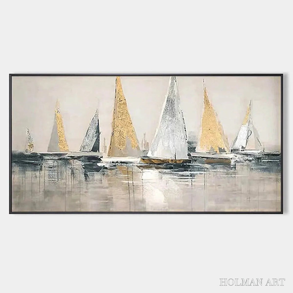 HOLMAN ART Golden Regatta – Panoramic Sailboat Painting - image 1
