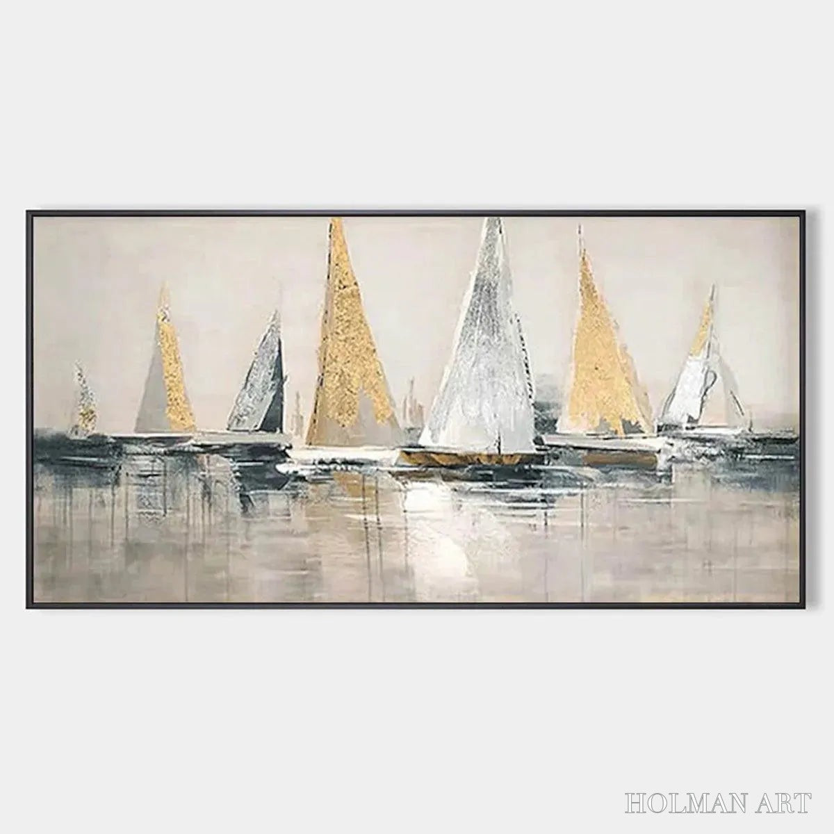 HOLMAN ART Golden Regatta – Panoramic Sailboat Painting - image 1