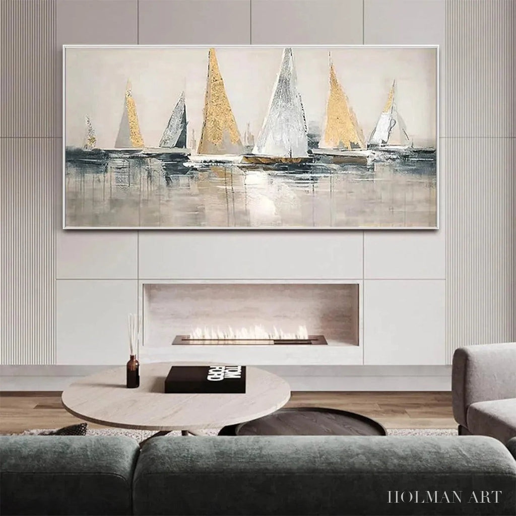 HOLMAN ART Golden Regatta – Panoramic Sailboat Painting - image 2