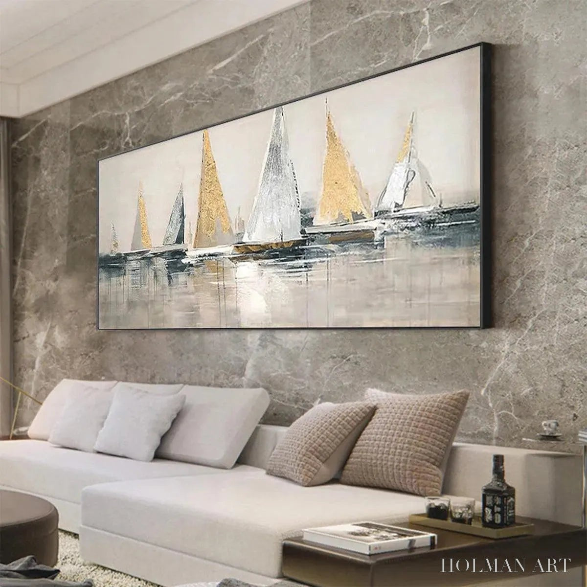 HOLMAN ART Golden Regatta – Panoramic Sailboat Painting - image 4