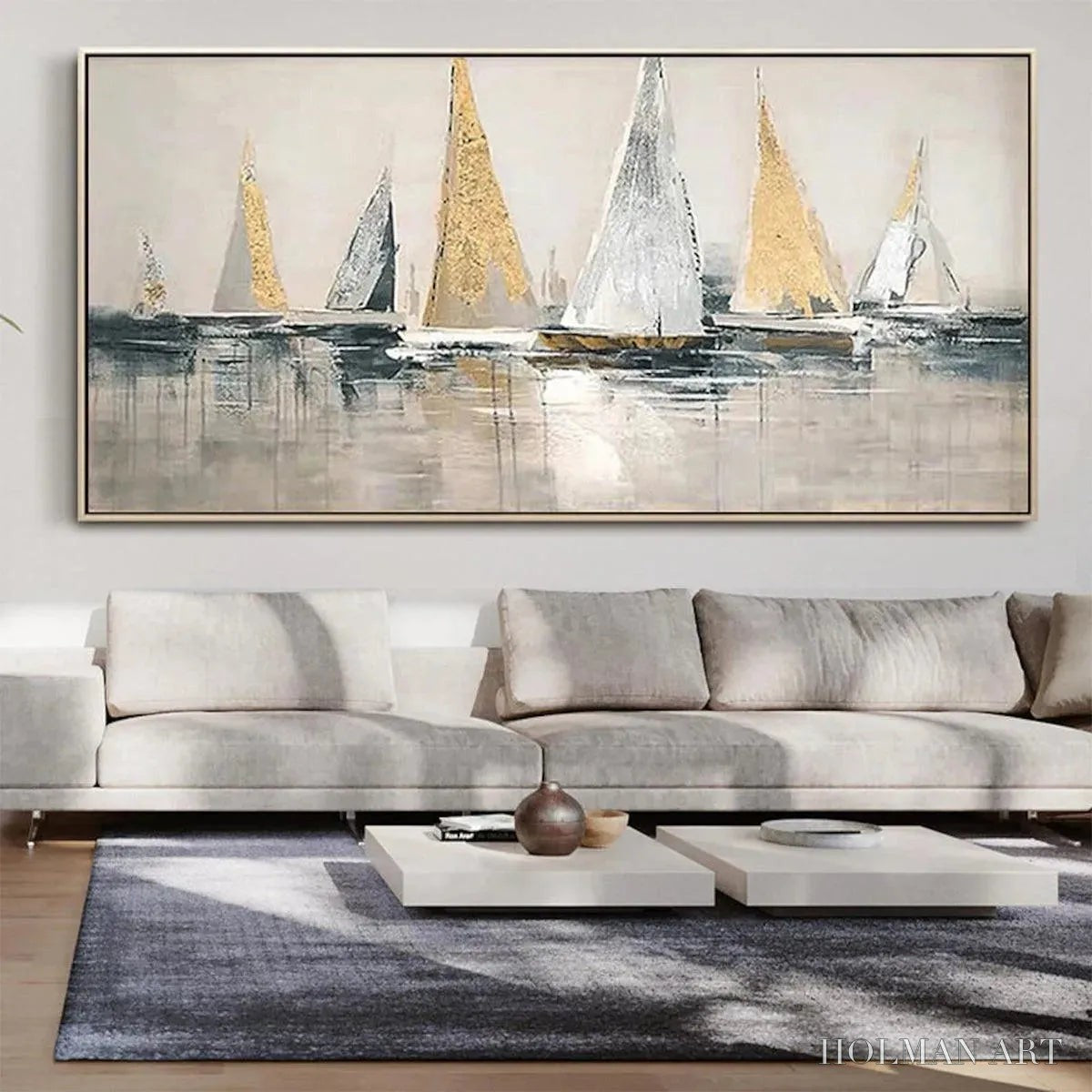 HOLMAN ART Golden Regatta – Panoramic Sailboat Painting - image 5
