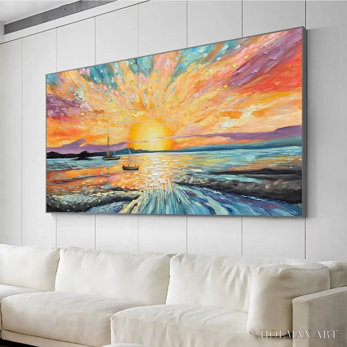 HOLMAN ART Sailing At Sunset – Vibrant Seascape Painting, Panoramic Canvas, Coastal - image 6