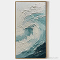 HOLMAN ART Aquamarine Crest – Textured Ocean Wave Painting, Vertical Canvas, Coastal - image 1