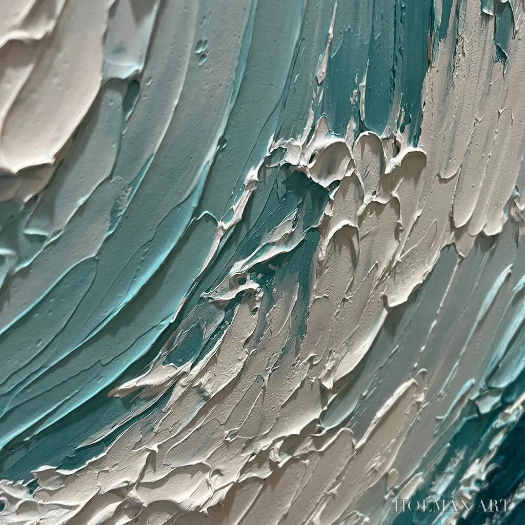 HOLMAN ART Aquamarine Crest – Textured Ocean Wave Painting, Vertical Canvas, Coastal - image 3