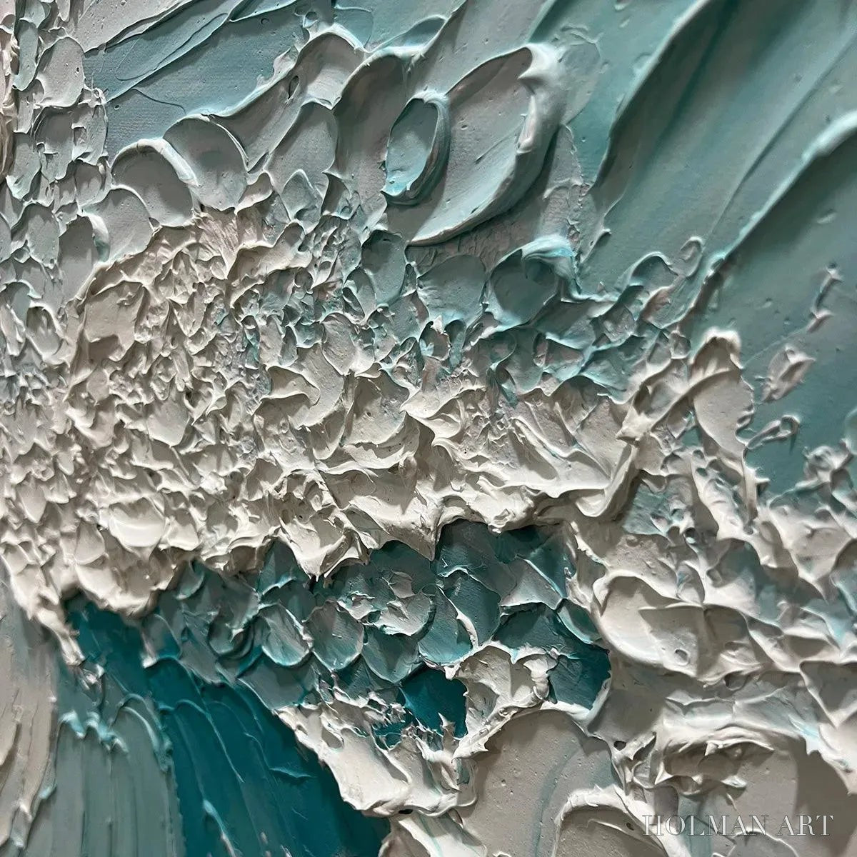 HOLMAN ART Aquamarine Crest – Textured Ocean Wave Painting, Vertical Canvas, Coastal - image 4