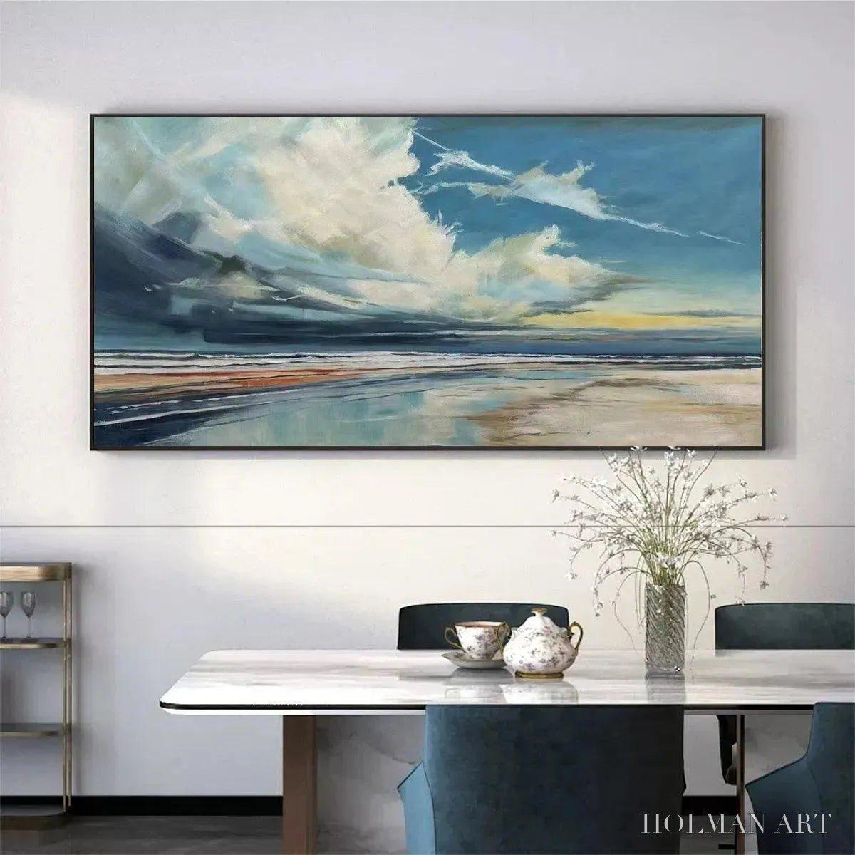 HOLMAN ART Blue Beachscape Oil Painting - Serene Coastal Decor - image 2