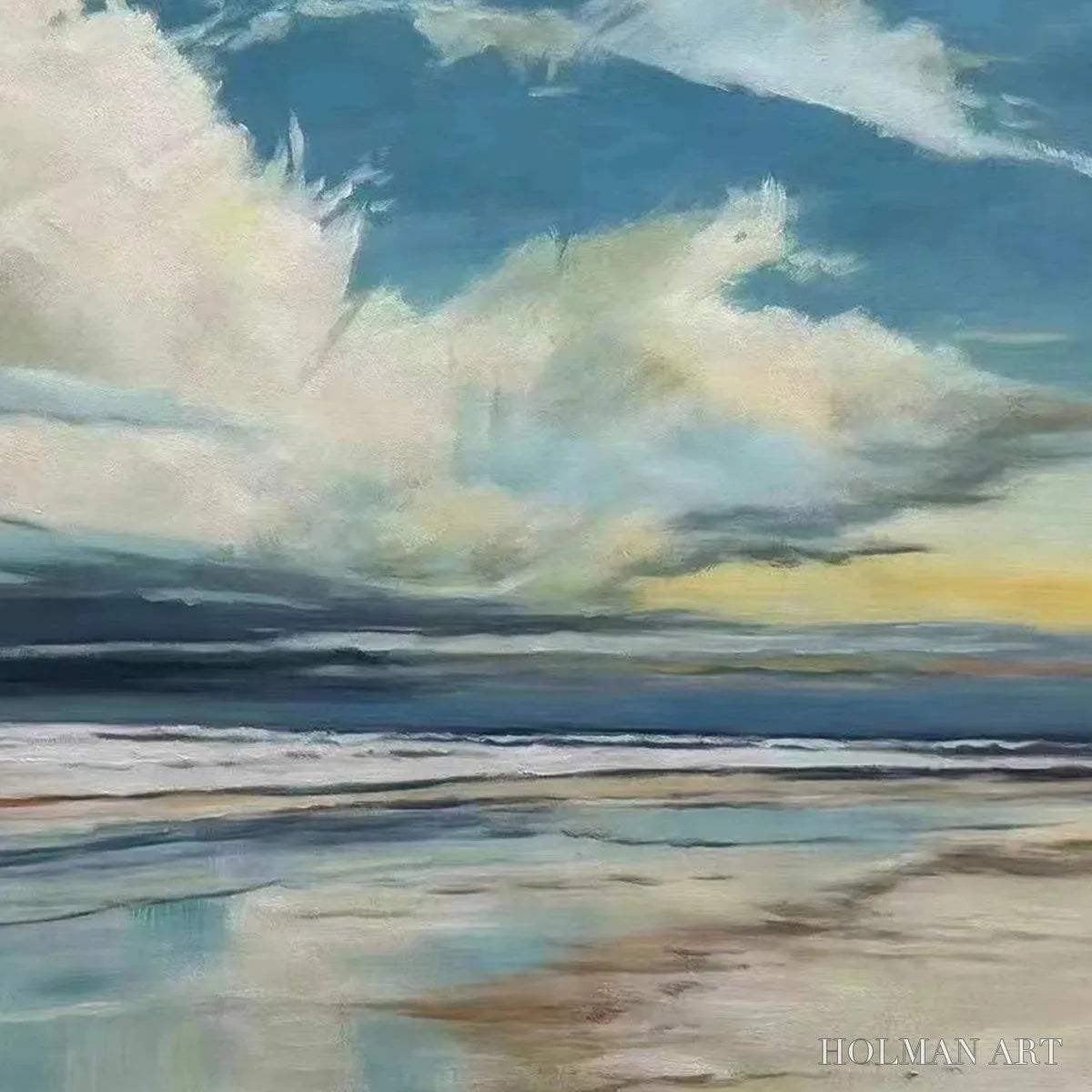 HOLMAN ART Blue Beachscape Oil Painting - Serene Coastal Decor - image 3