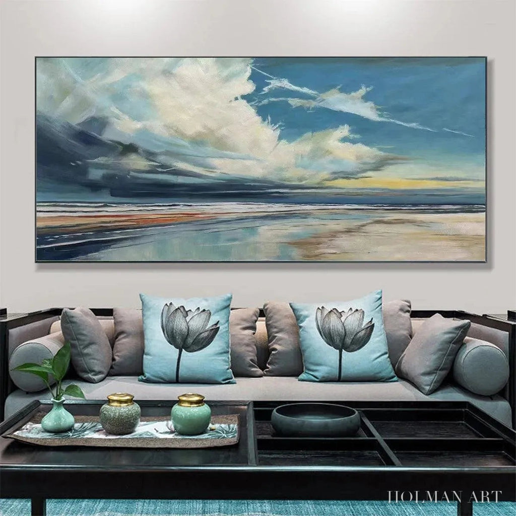 HOLMAN ART Blue Beachscape Oil Painting - Serene Coastal Decor - image 4