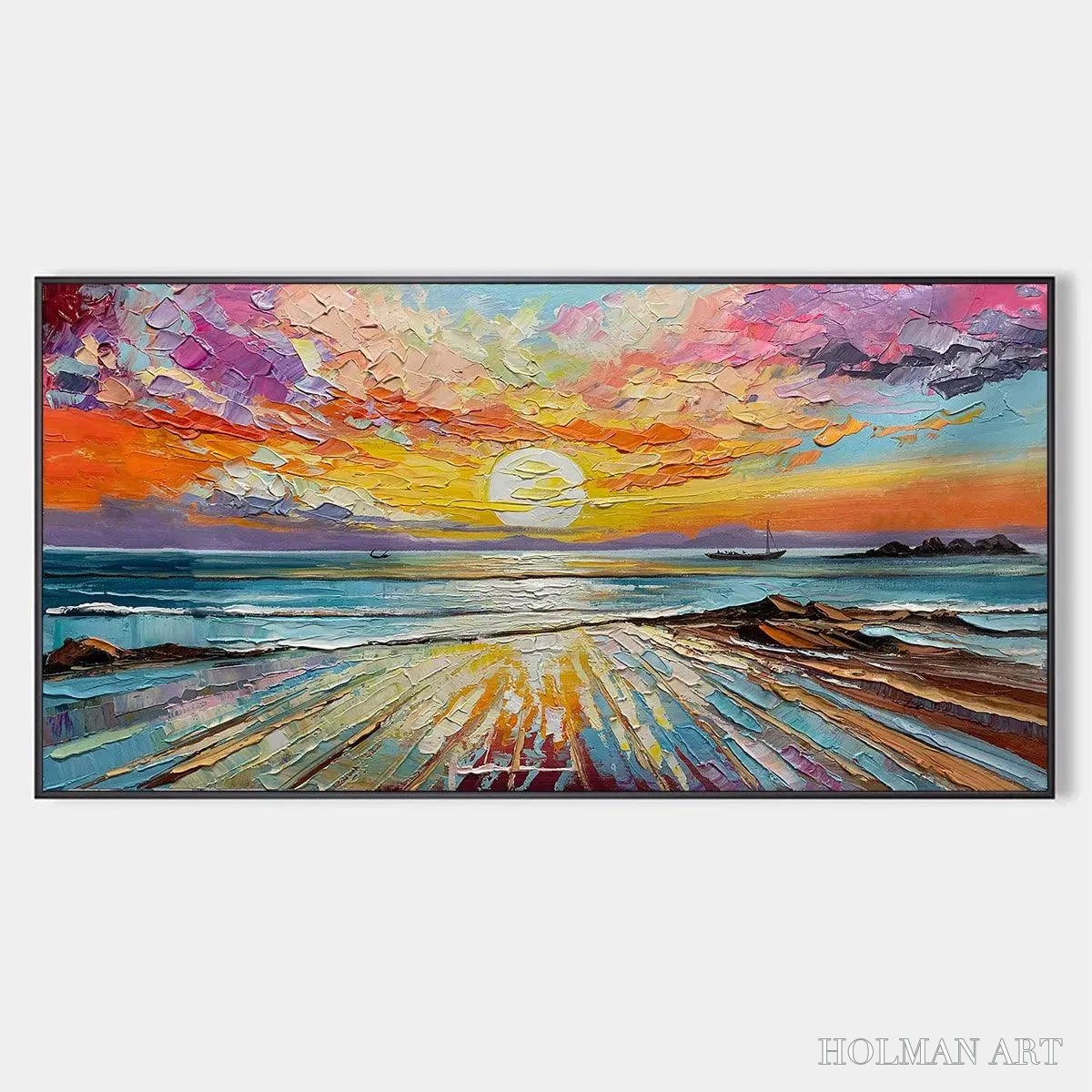 HOLMAN ART Colorful Seascape Oil Painting - Vibrant Sunset Art - image 1