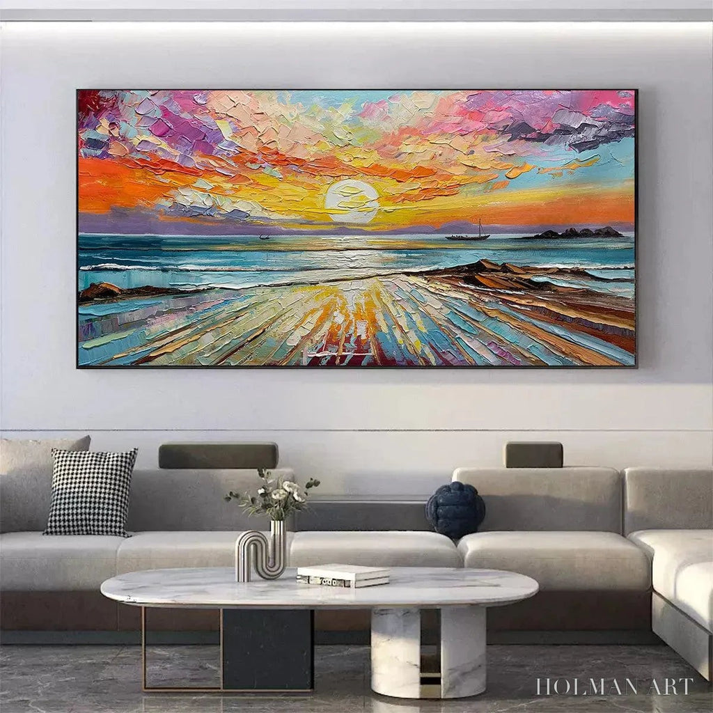 HOLMAN ART Colorful Seascape Oil Painting - Vibrant Sunset Art - image 2