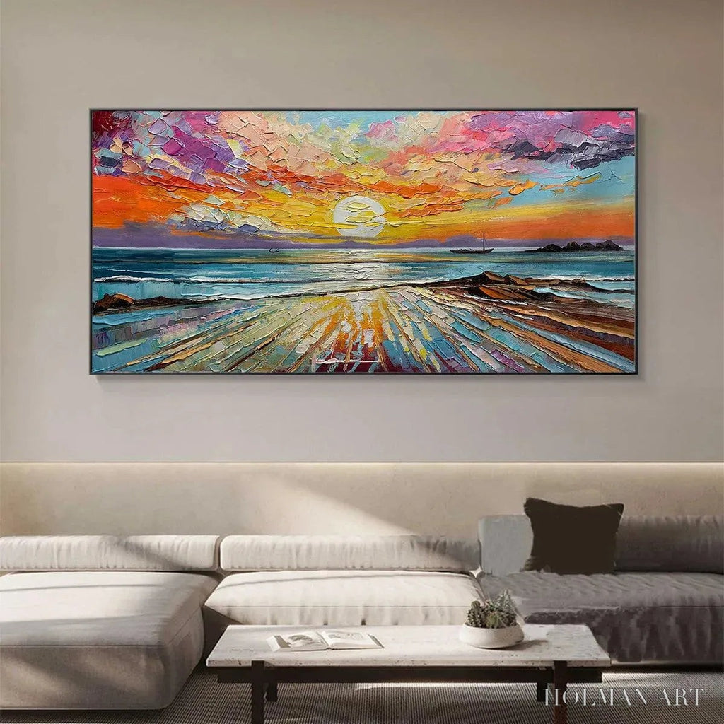 HOLMAN ART Colorful Seascape Oil Painting - Vibrant Sunset Art - image 4