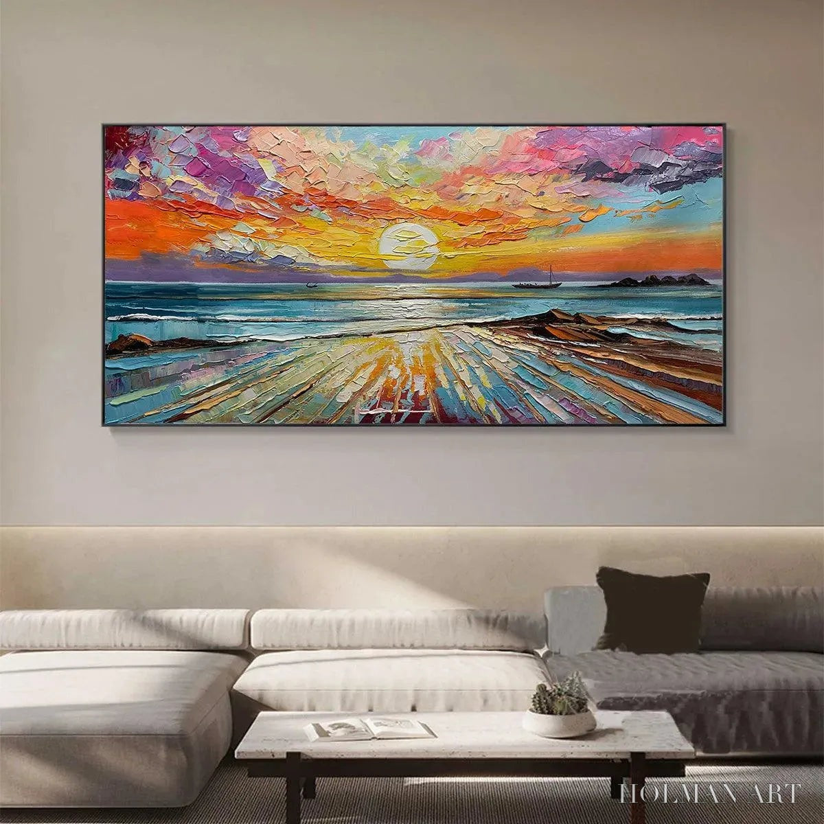 HOLMAN ART Colorful Seascape Oil Painting - Vibrant Sunset Art - image 4