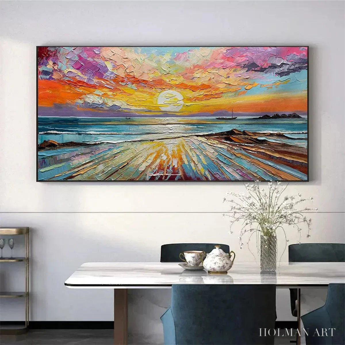 HOLMAN ART Colorful Seascape Oil Painting - Vibrant Sunset Art - image 5