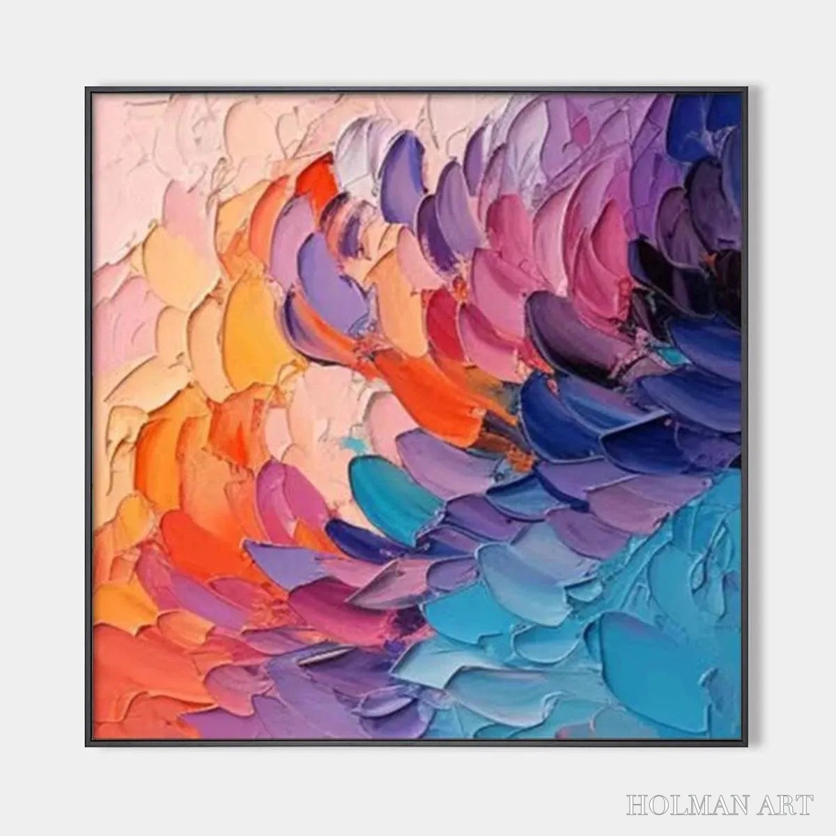 HOLMAN ART Rainbow Waves – Textured Abstract Painting, Impasto , Square Canvas, Modern Decor - image 1
