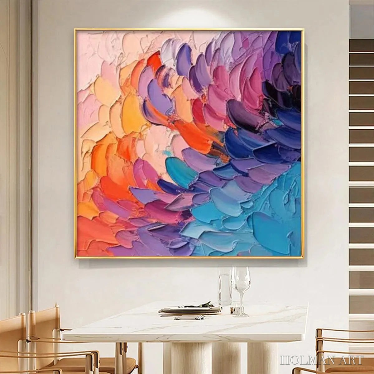 HOLMAN ART Rainbow Waves – Textured Abstract Painting, Impasto , Square Canvas, Modern Decor - image 3