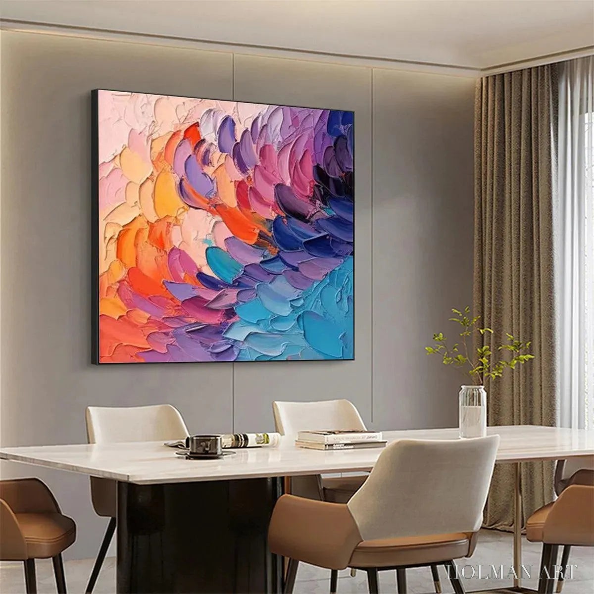 HOLMAN ART Rainbow Waves – Textured Abstract Painting, Impasto , Square Canvas, Modern Decor - image 4