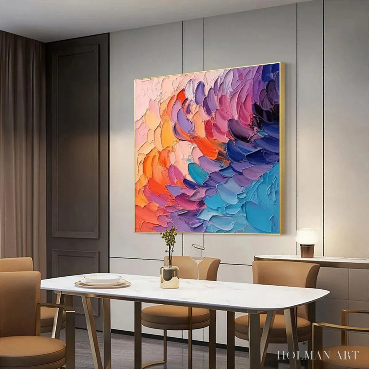 HOLMAN ART Rainbow Waves – Textured Abstract Painting, Impasto , Square Canvas, Modern Decor - image 5