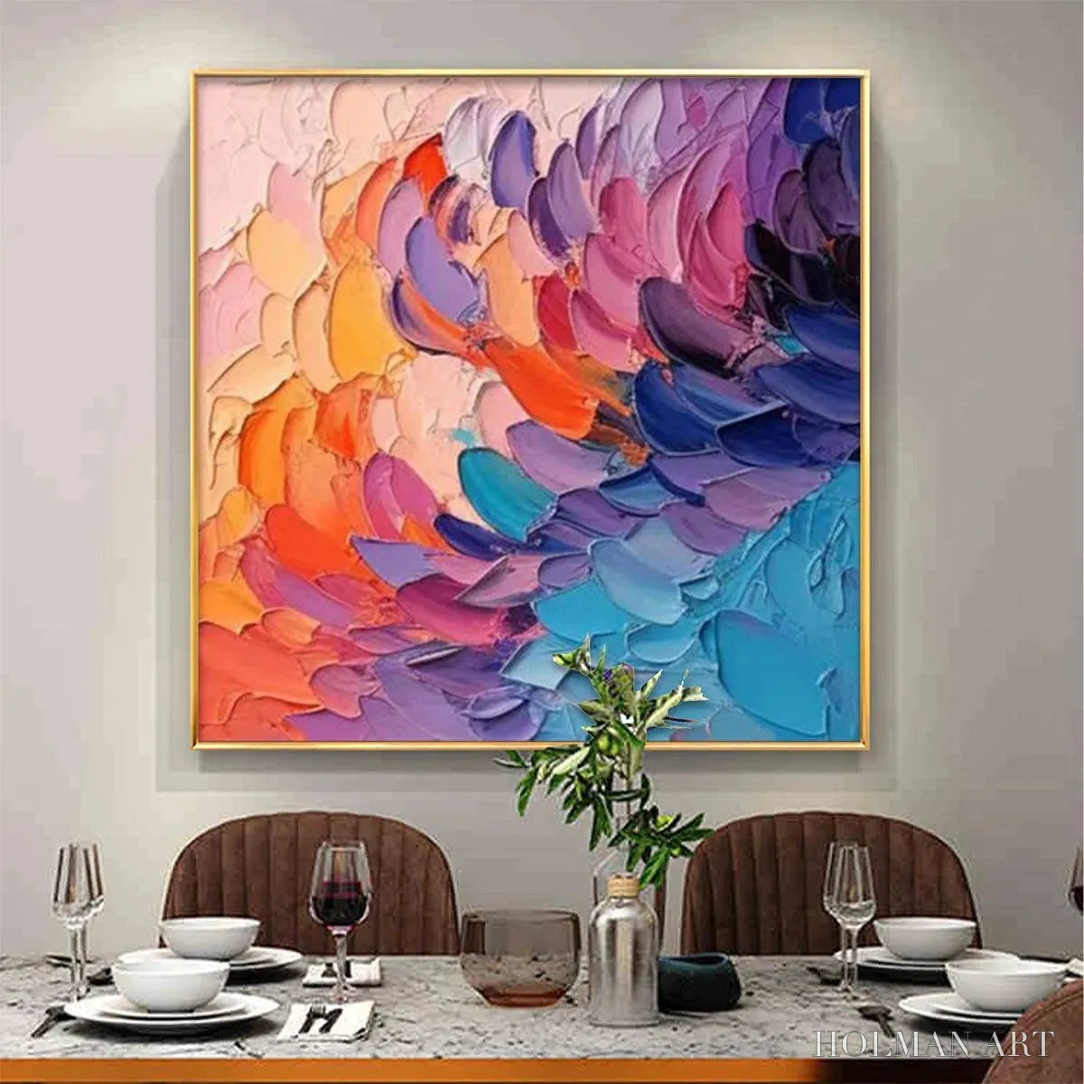 HOLMAN ART Rainbow Waves – Textured Abstract Painting, Impasto , Square Canvas, Modern Decor - image 6